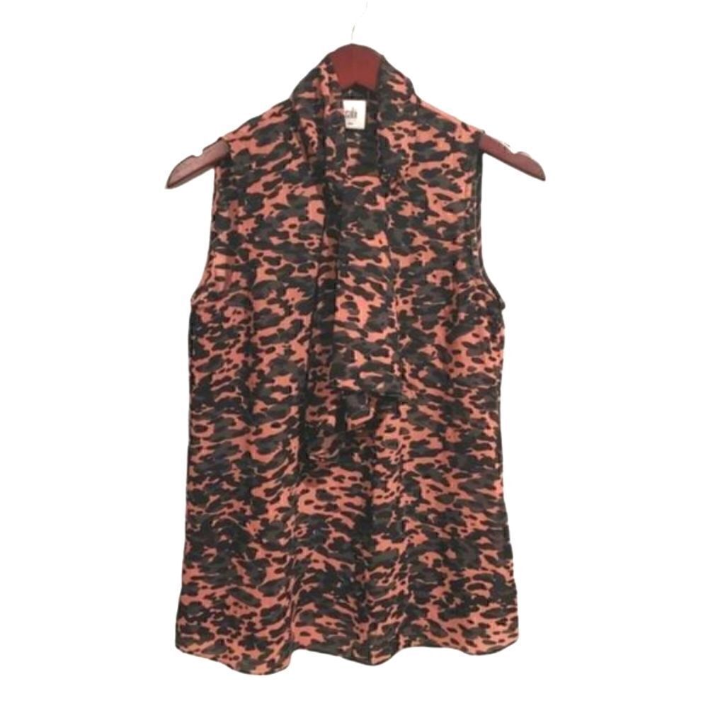 CAbi Top 9 to 5 Pink Grey Camo Print Boetue Neck Sleeveless Size Small